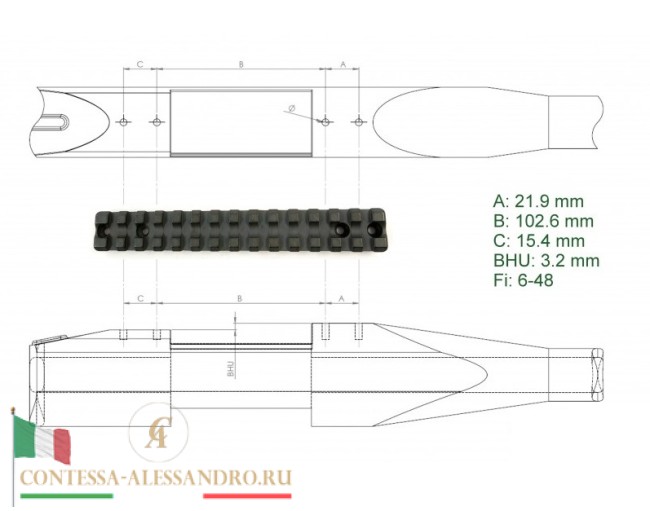 PH20 Основание Contessa Alessandro Weaver на Sabatti Rover Long L=150мм ВН=8мм фото 4